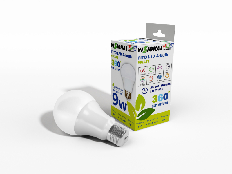 LED лампа для растений VISIONAL PREMIUM Е27 / Фитолампа для растений и рассады / 9W / 270° / PF 0.5 / 20.68 µmol/s / полный спектр / не мигает / 4752233008501 / 04-216