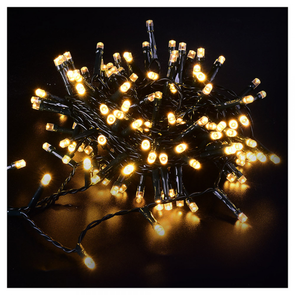Indoor LED Christmas garland / WW - warm white / 200 LEDs / 10W / 8 modes / 14m / IP22 / connectable / 19-523