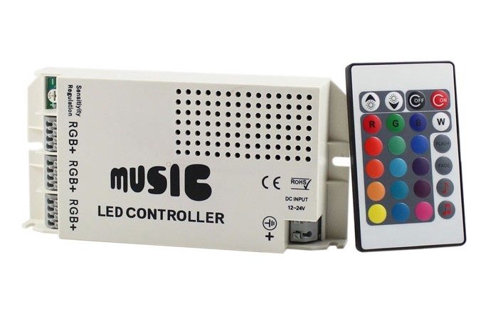 RGB LED lentes kontrolieris ar mūzikas uztvērēju / Daudzkrāsainas LED lentes kontrolieris ar mūzikas uztvērēju / 4751027175610 / 05-089