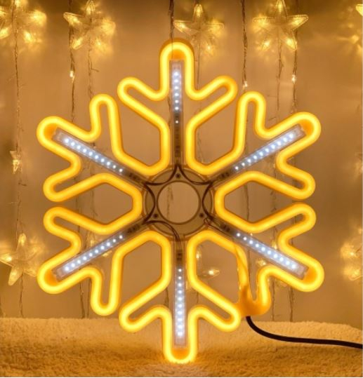 LED Ziemassvētku gaismeklis - sniegpārsla / Ziemassvētku dekors / WW - Silti balta + ZIBSPULDZES EFEKTS / 250V / 26 x 30 cm / 48 LED diodes / 2000509534738 / 19-598