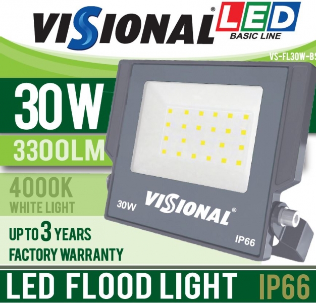 LED ĀRA PROŽEKTORS 30W VISIONAL BASIC Line / 3300lm / IP66 / 4000K / 4751027178505  / 03-477